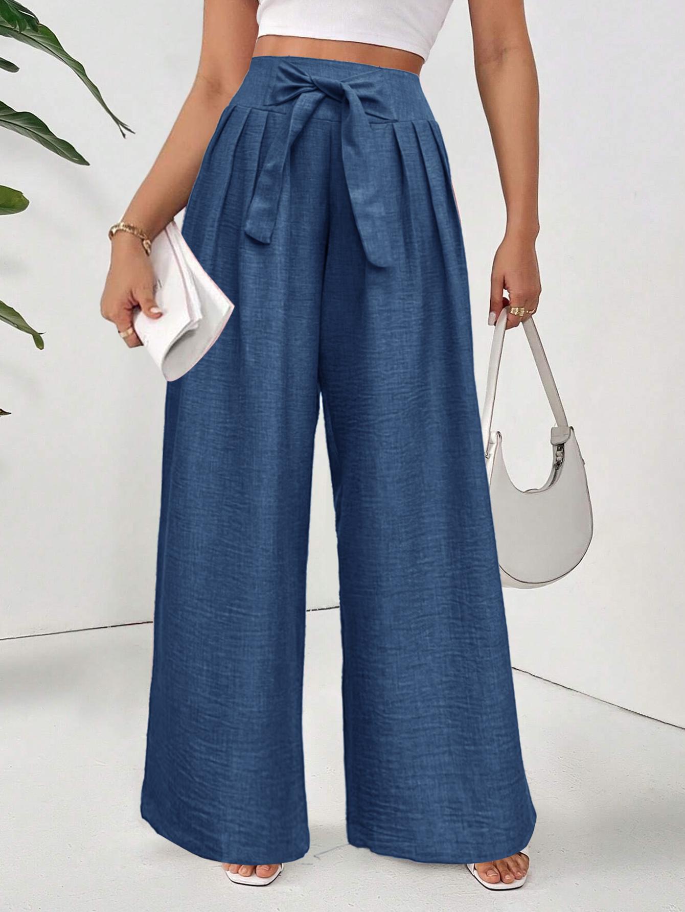 TECCULI EMERY ROSE Pantalones largos holgados de cintura alta y pierna ancha para mujer