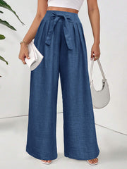 TECCULI EMERY ROSE Pantalones largos holgados de cintura alta y pierna ancha para mujer