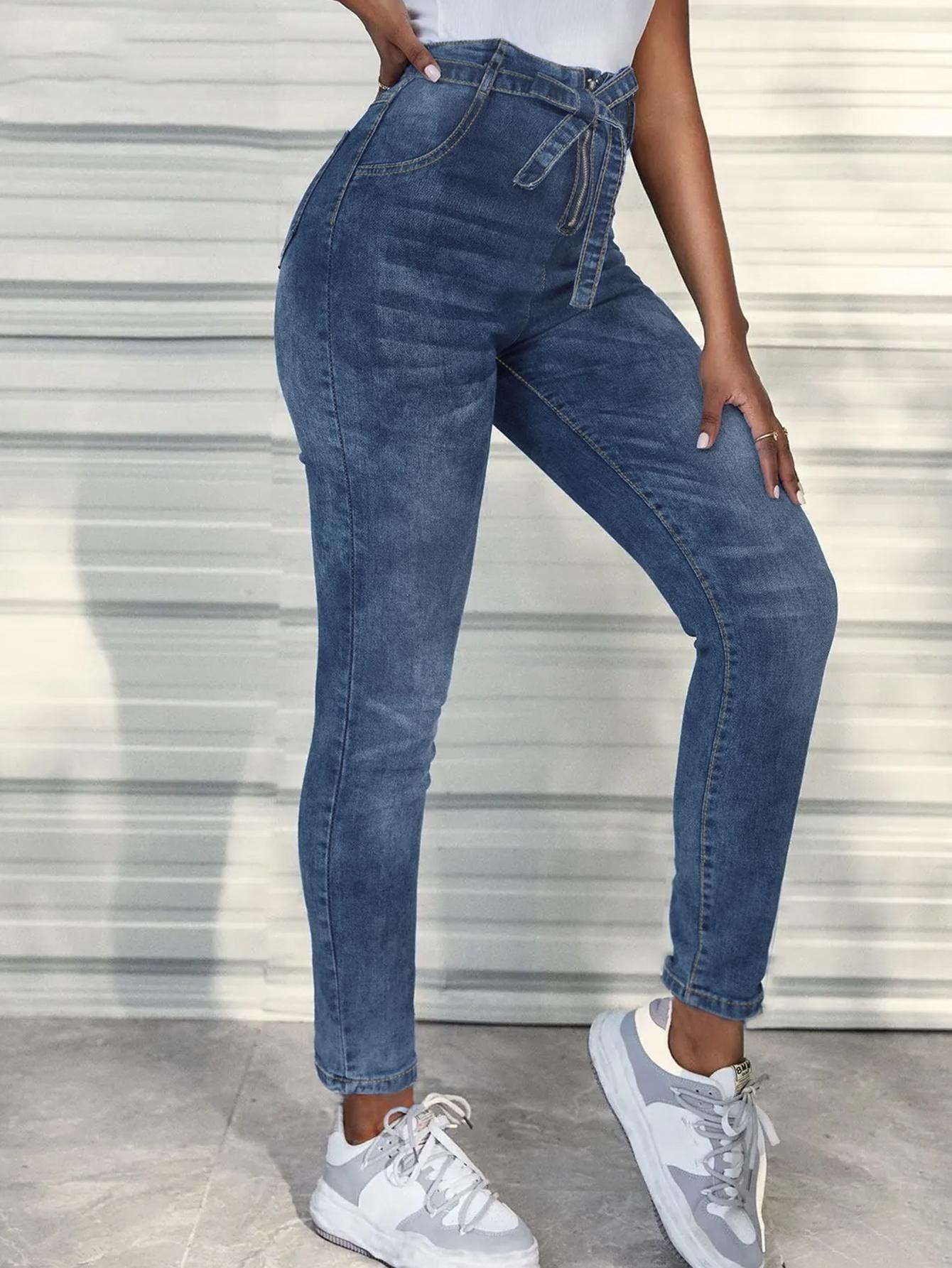 Vaqueros ajustados con botones delanteros azules para mujer de talla grande TECCULI SXY