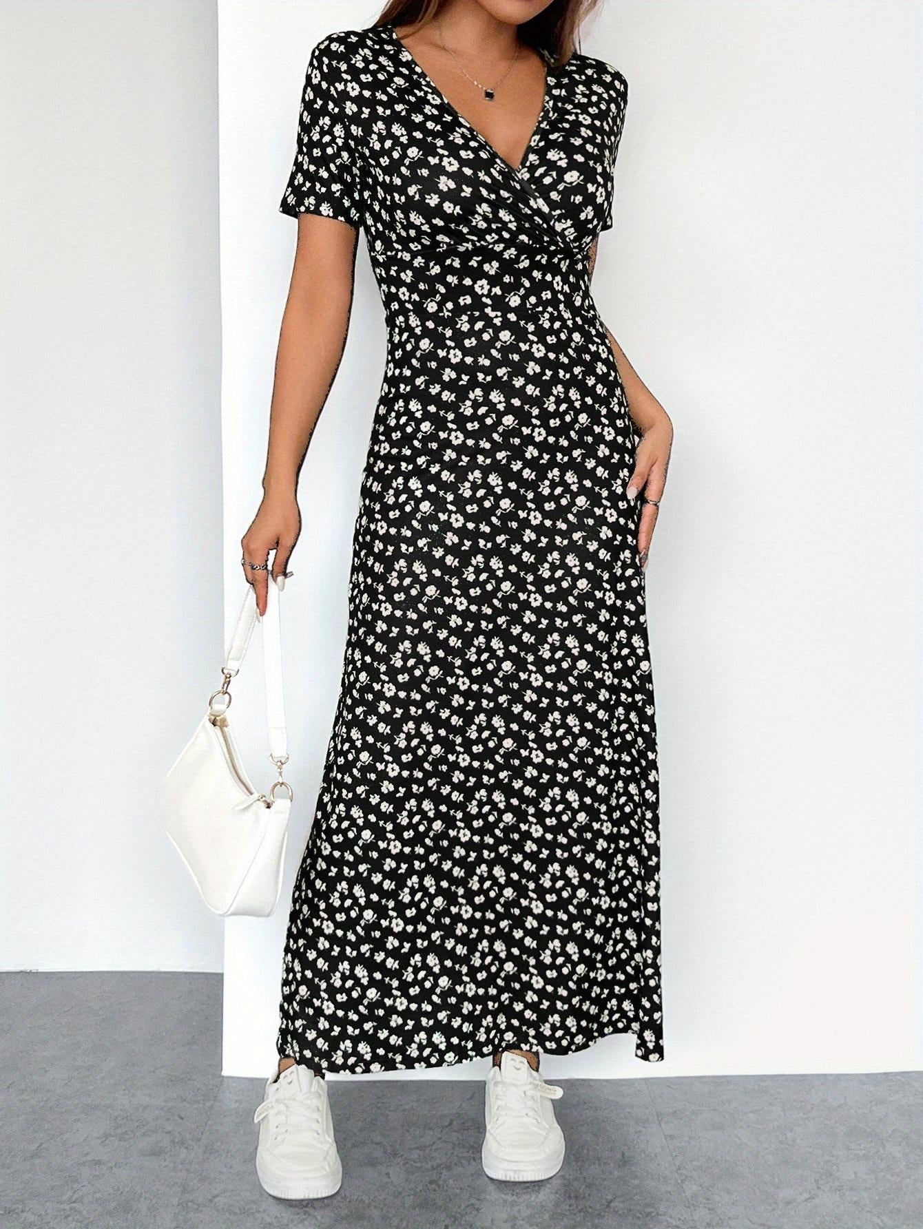Vestido TECCULI con estampado floral francés y detalle retorcido en la parte delantera, vestidos pastel para mujer