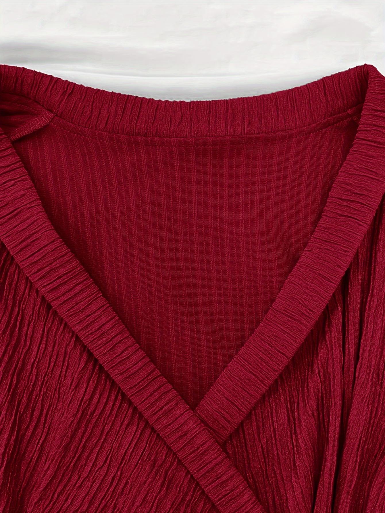 TECCULI Lyxana - Camiseta informal y sencilla de manga larga con cuello en V para mujer, color liso, para uso diario