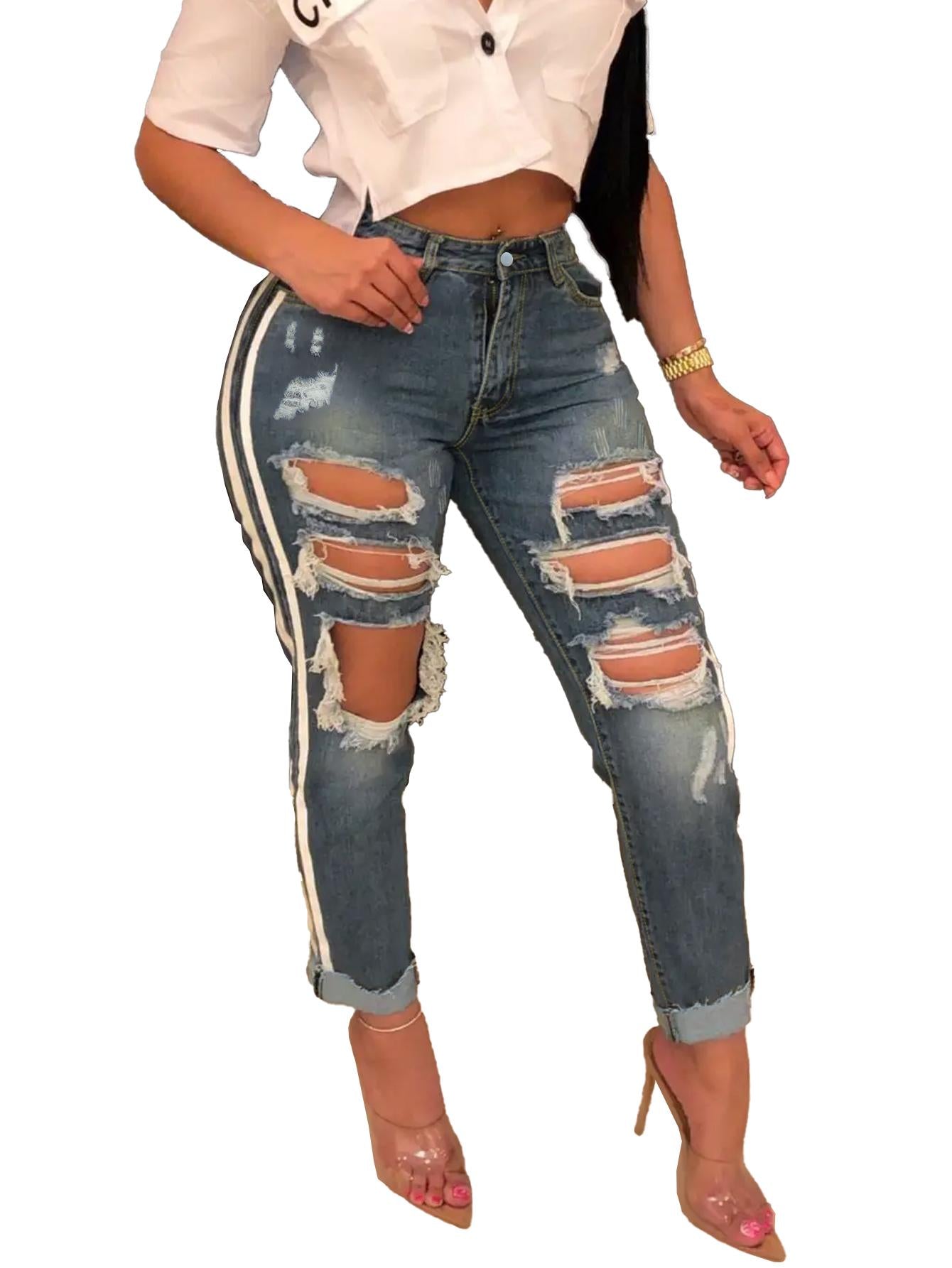 Vaqueros ajustados y sexys TECCULI Chicsale para mujer: pantalones vaqueros elásticos con diseño que realza la cadera, cierre de botón y diseño de pie pequeño | Vaqueros casuales de corte ajustado, ideales para uso diario en la calle