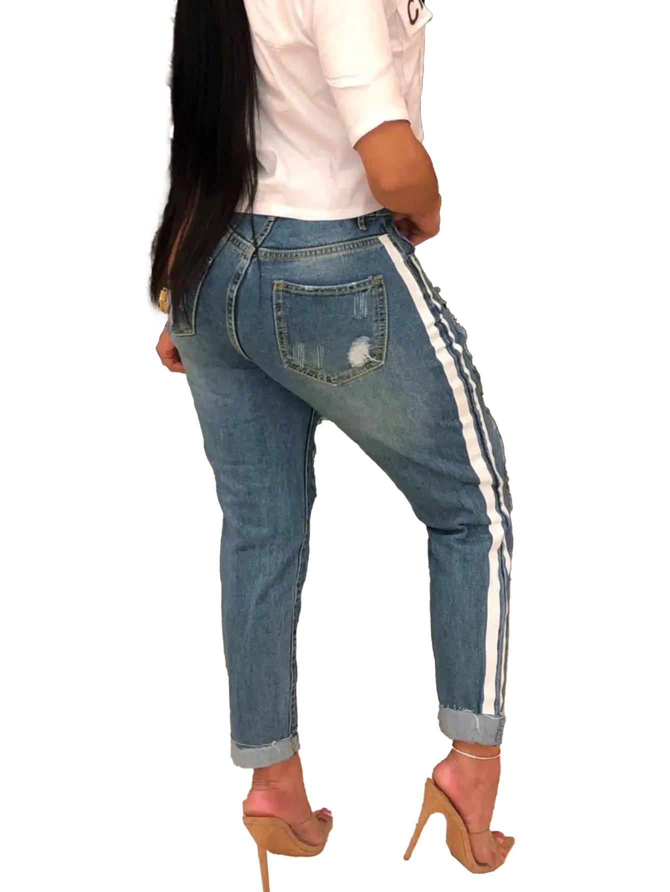 Vaqueros ajustados y sexys TECCULI Chicsale para mujer: pantalones vaqueros elásticos con diseño que realza la cadera, cierre de botón y diseño de pie pequeño | Vaqueros casuales de corte ajustado, ideales para uso diario en la calle
