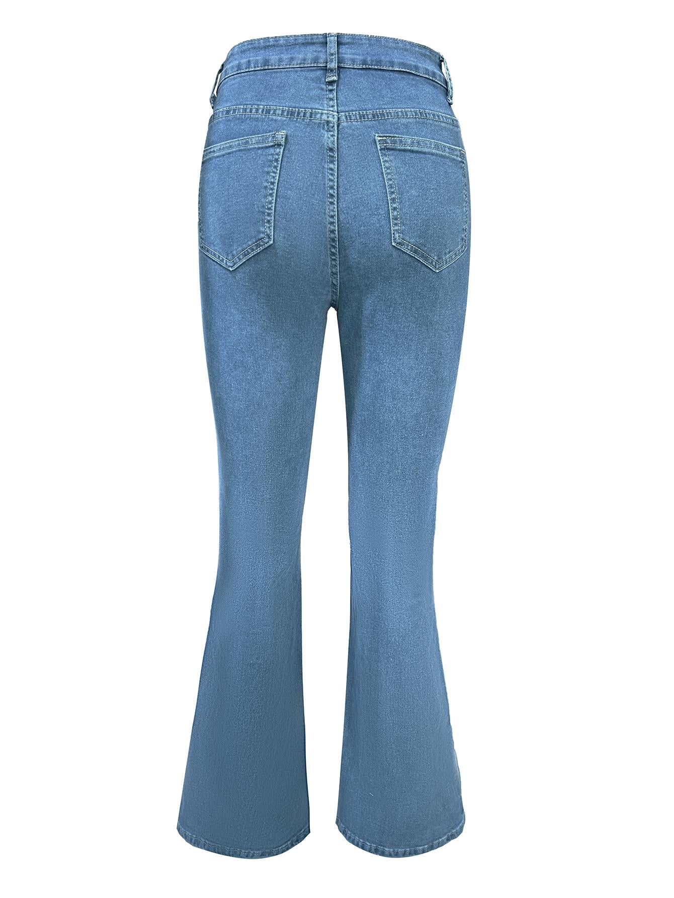 Pantalones vaqueros TECCULI para mujer, de cintura alta, rotos, con dobladillo con volantes laterales y desgastados, clásicos