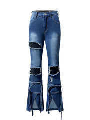TECCULI - Vaqueros acampanados elásticos con cintura elástica, lavado oscuro, estilo bohemio urbano, para adolescentes, para la escuela, el campus y la universidad.