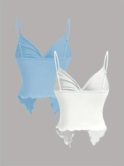 TECCULI MOD - Camisola de tirantes con abertura frontal y dobladillo retorcido de color liso para mujer, tops de verano, top camisola, tops bonitos, top sin mangas en blanco y negro, tropical, gyaru, sin espalda, sexy, coqueta, top para salir