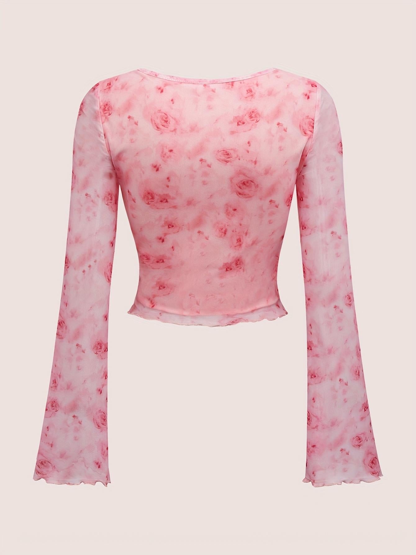TECCULI MOD Camiseta 2 en 1 con lazo y mangas acampanadas para mujer, estilo vintage, para Halloween, para otoño, estilo campestre, para salir, vintage, de los 90, de manga larga.