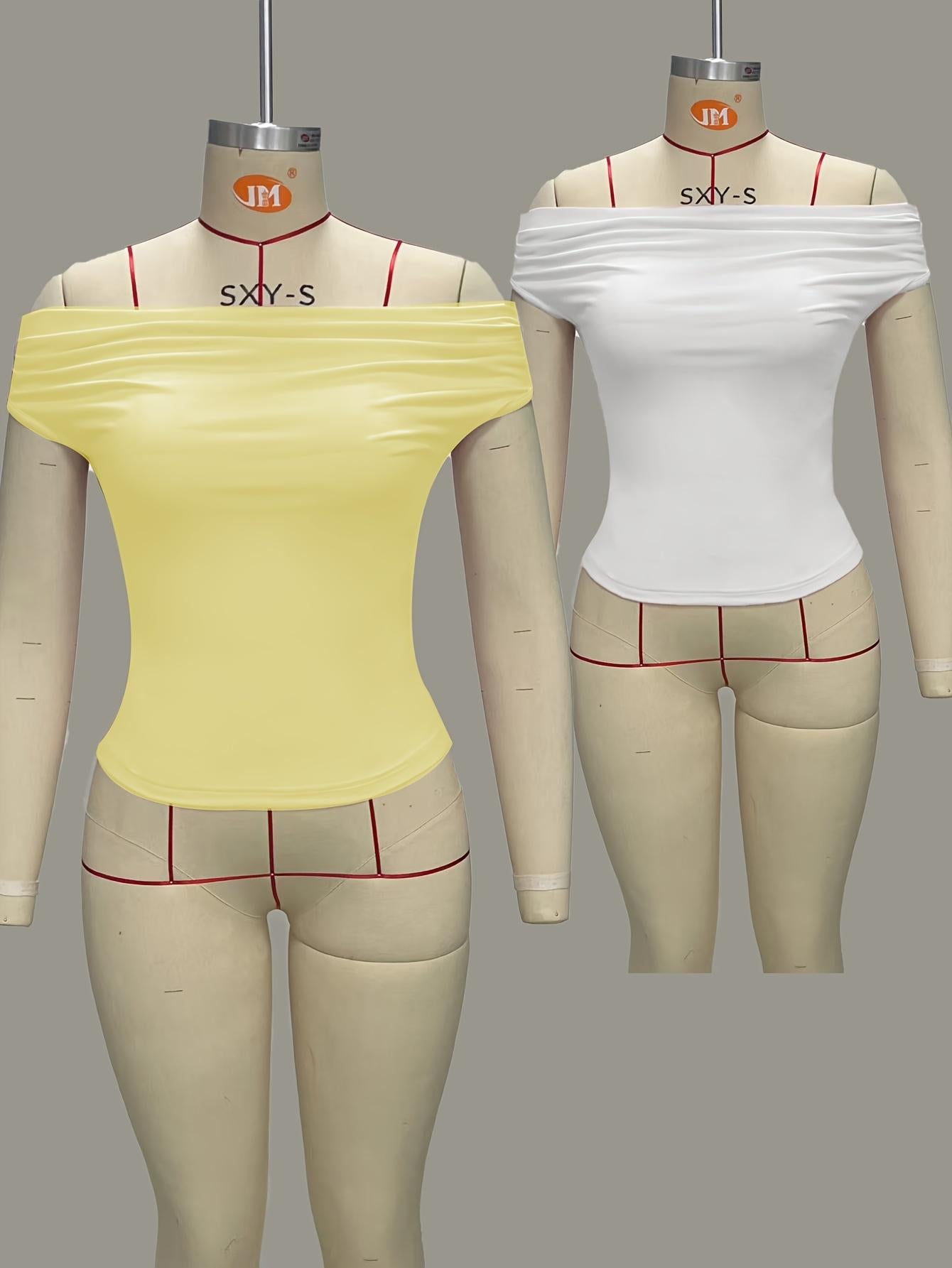 TECCULI Sweetra Top fruncido liso con hombros descubiertos (3 piezas)