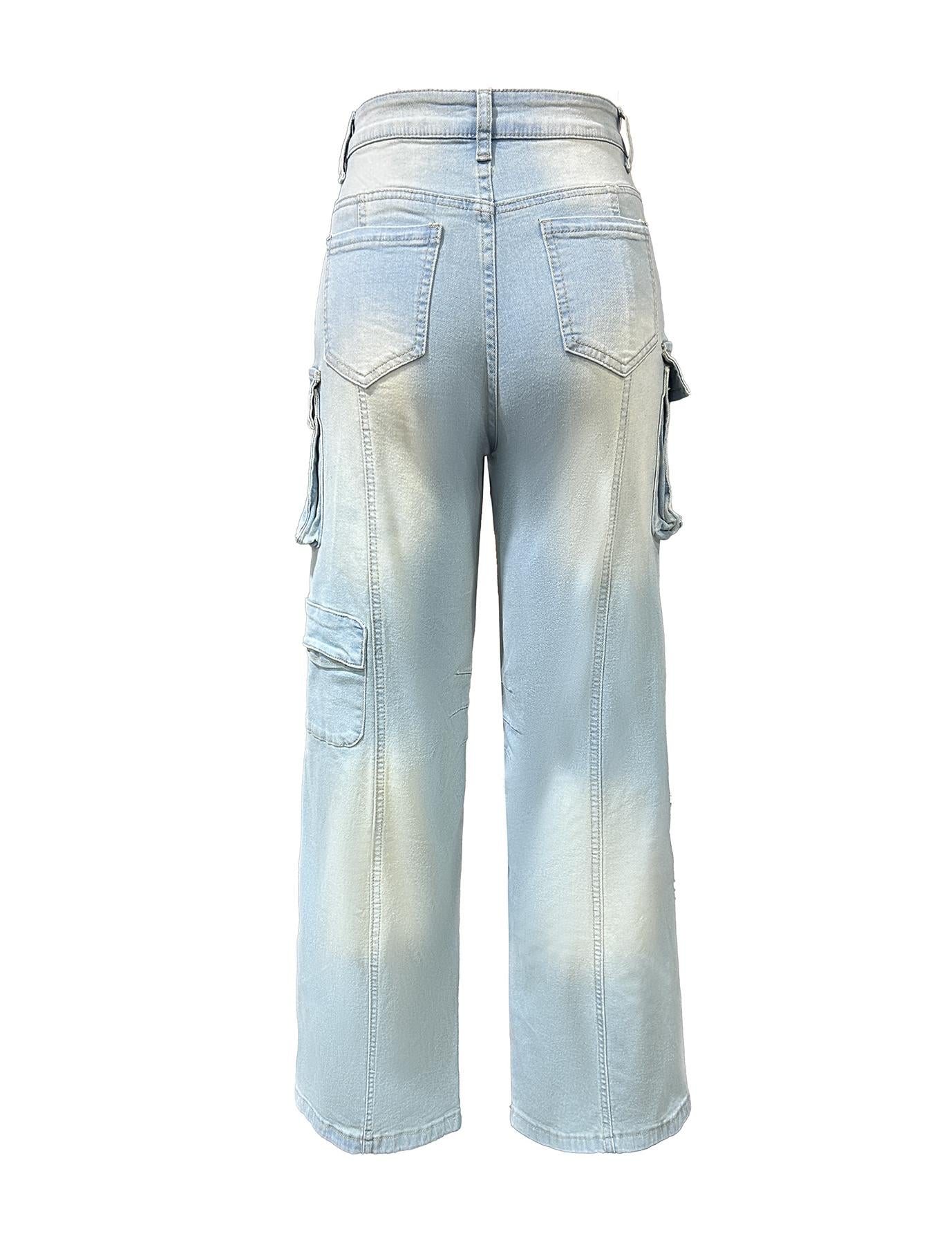 Pantalones vaqueros TECCULI Y2K de algodón con múltiples bolsillos, pierna recta, estilo cargo industrial, holgados, de pierna ancha, para festivales de música