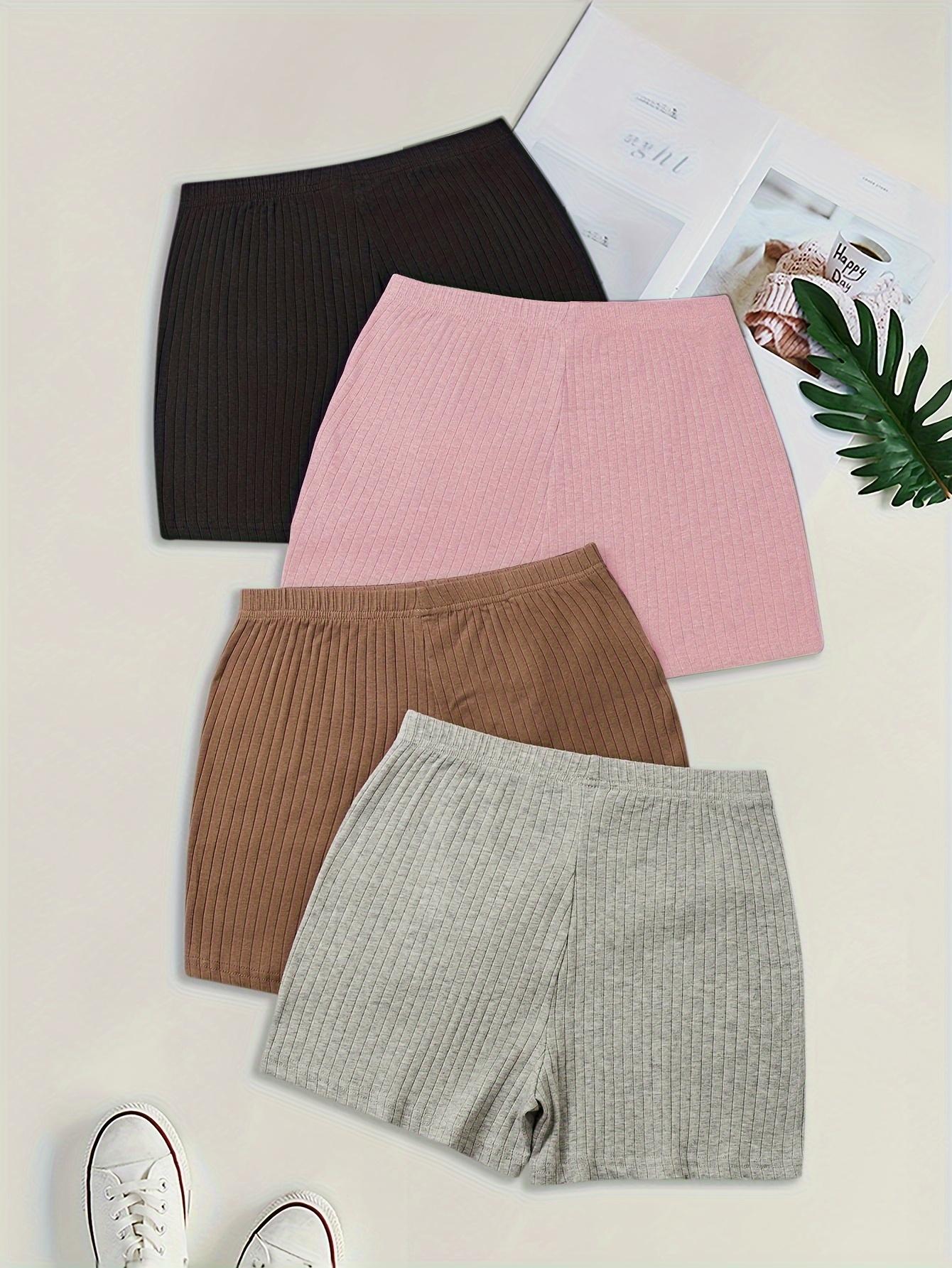 TECCULI EZwear 4pcs Plus Size Women Solid Color Knit Shorts