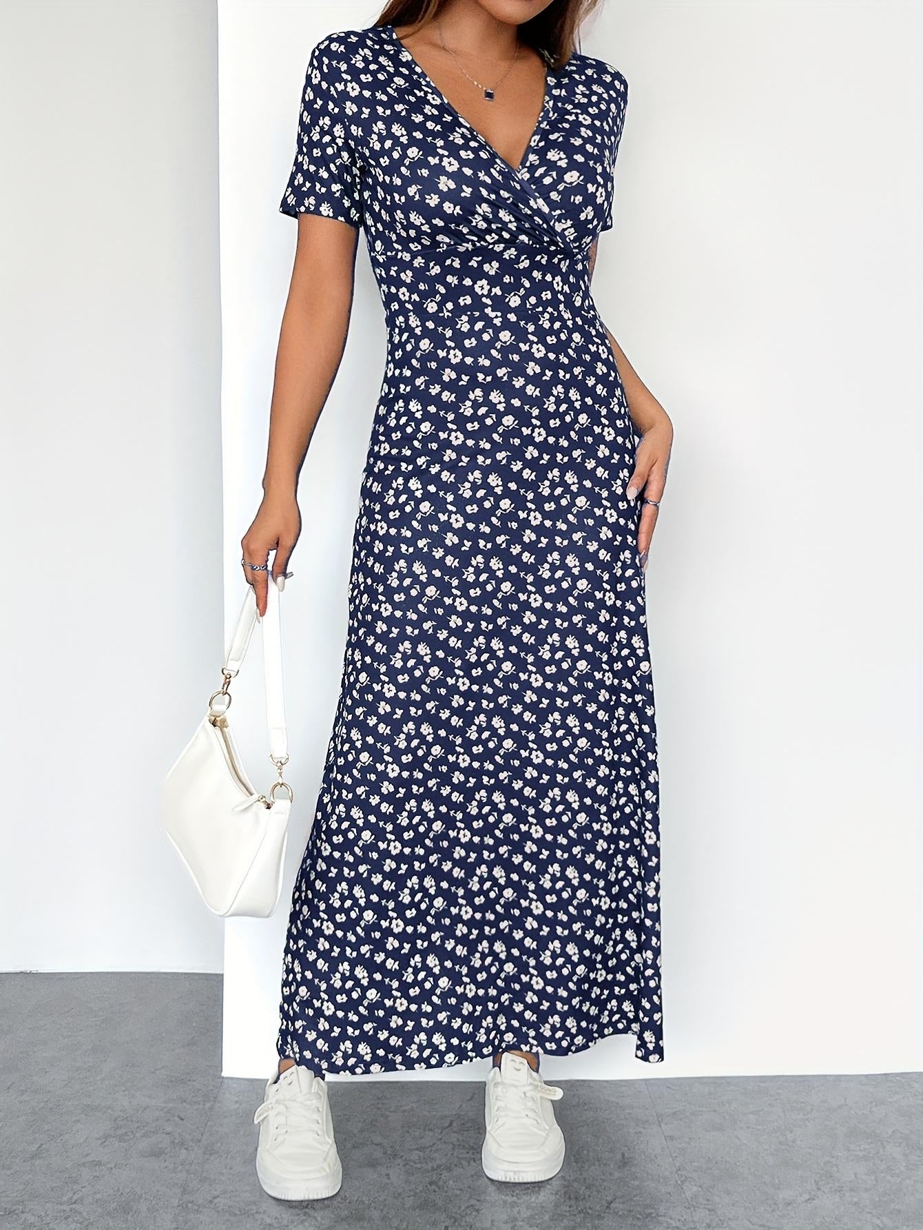 Vestido TECCULI con estampado floral francés y detalle retorcido en la parte delantera, vestidos pastel para mujer