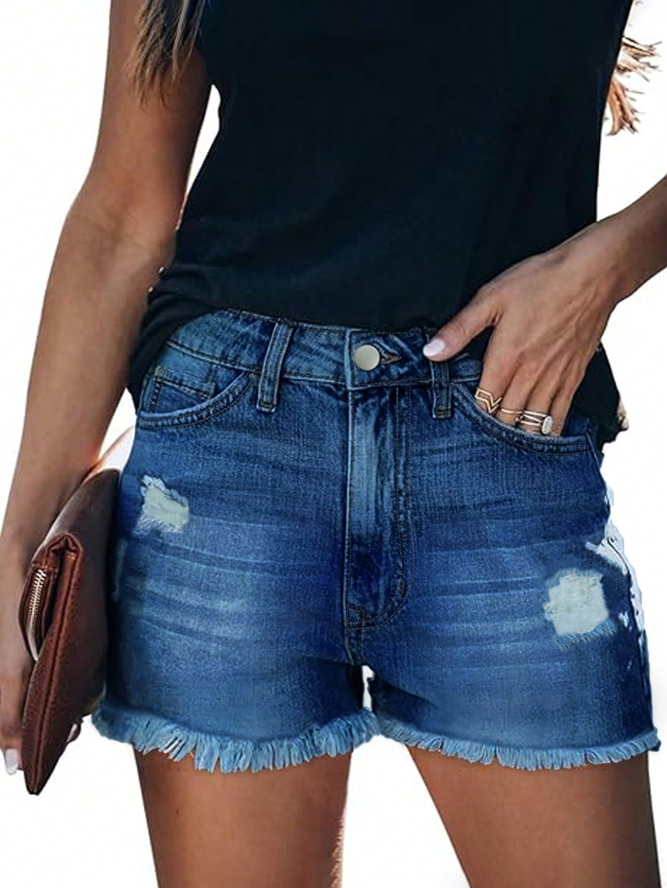 Shorts vaqueros desgastados y lavados estilo urbano de TECCULI