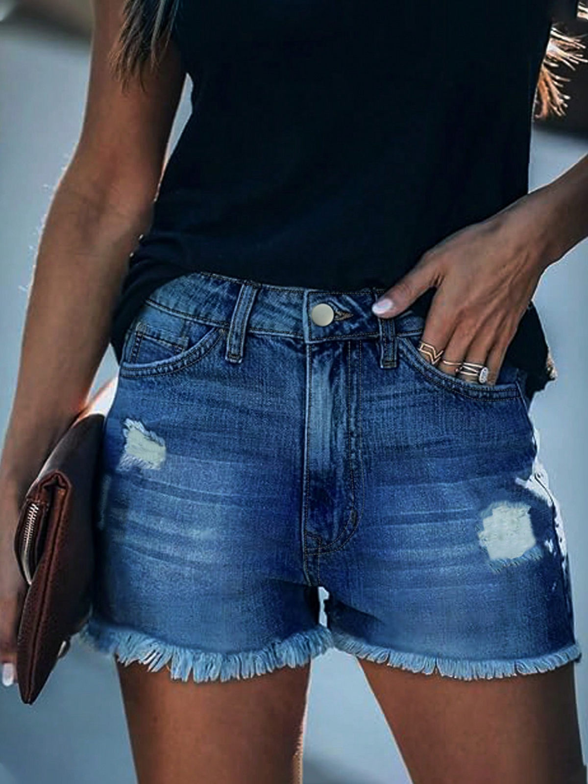 Shorts vaqueros desgastados y lavados estilo urbano de TECCULI