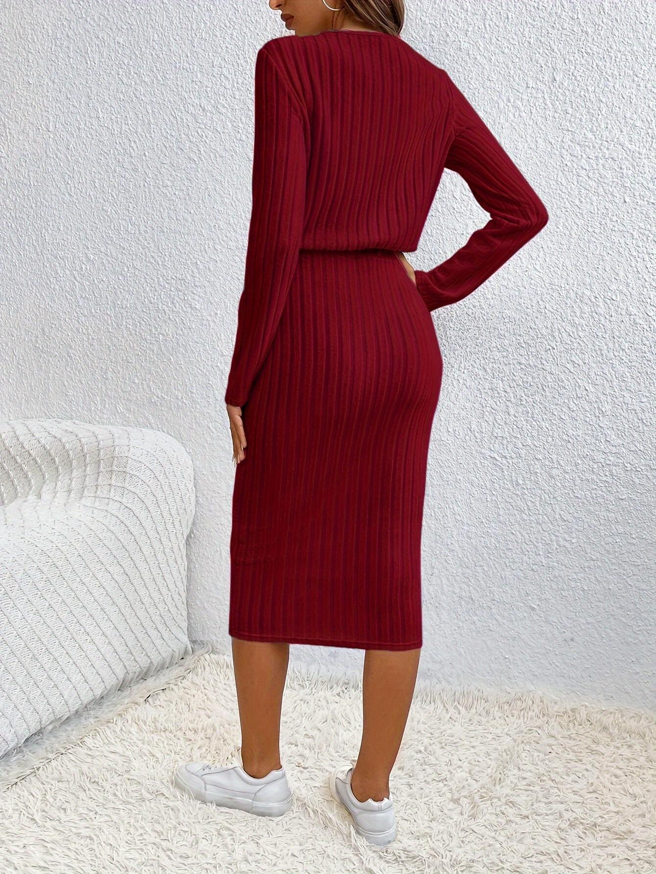 Vestido informal TECCULI Frenchy de talla grande, color liso, cuello redondo y manga larga