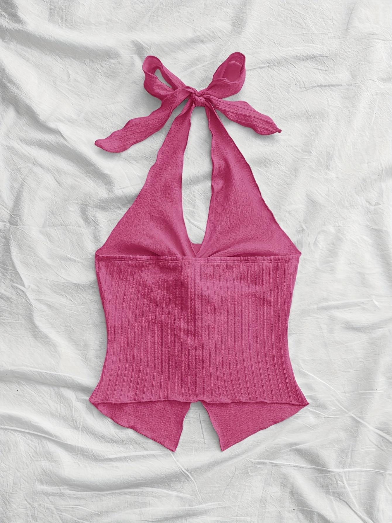 Camisola TECCULI Soleia de moda, sexy, con cuello halter, lazo, dobladillo retorcido, abertura en la espalda