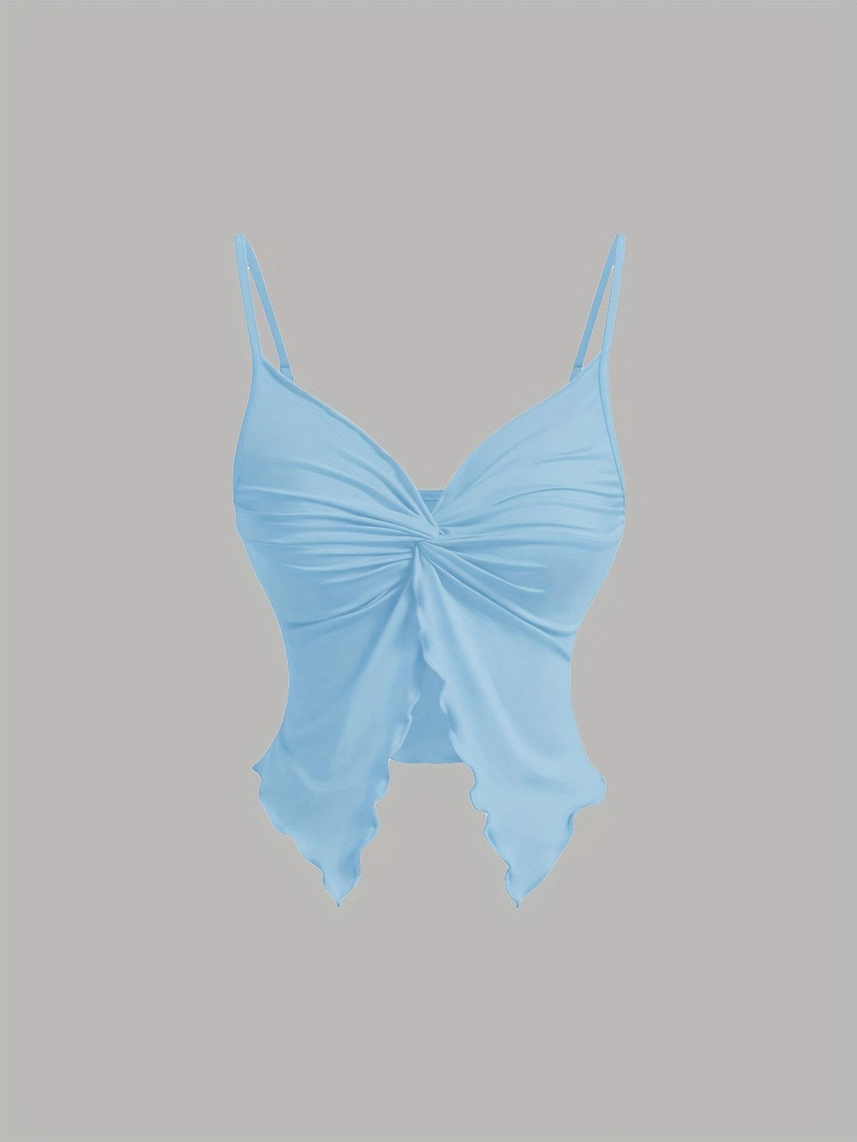 TECCULI MOD - Camisola de tirantes con abertura frontal y dobladillo retorcido de color liso para mujer, tops de verano, top camisola, tops bonitos, top sin mangas en blanco y negro, tropical, gyaru, sin espalda, sexy, coqueta, top para salir