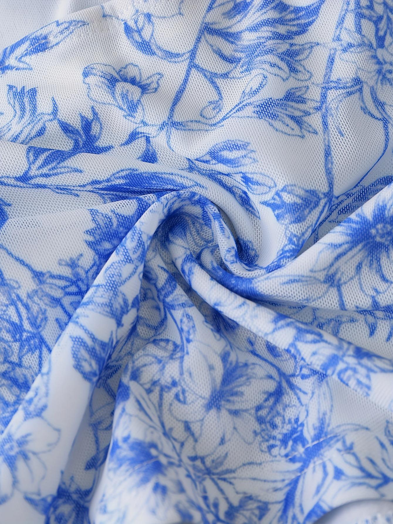 TECCULI MOD Top de tirantes con lazo en los hombros con estampado floral romántico de verano