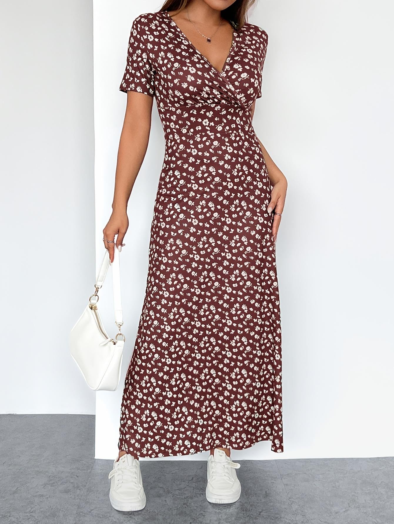 Vestido TECCULI con estampado floral francés y detalle retorcido en la parte delantera, vestidos pastel para mujer