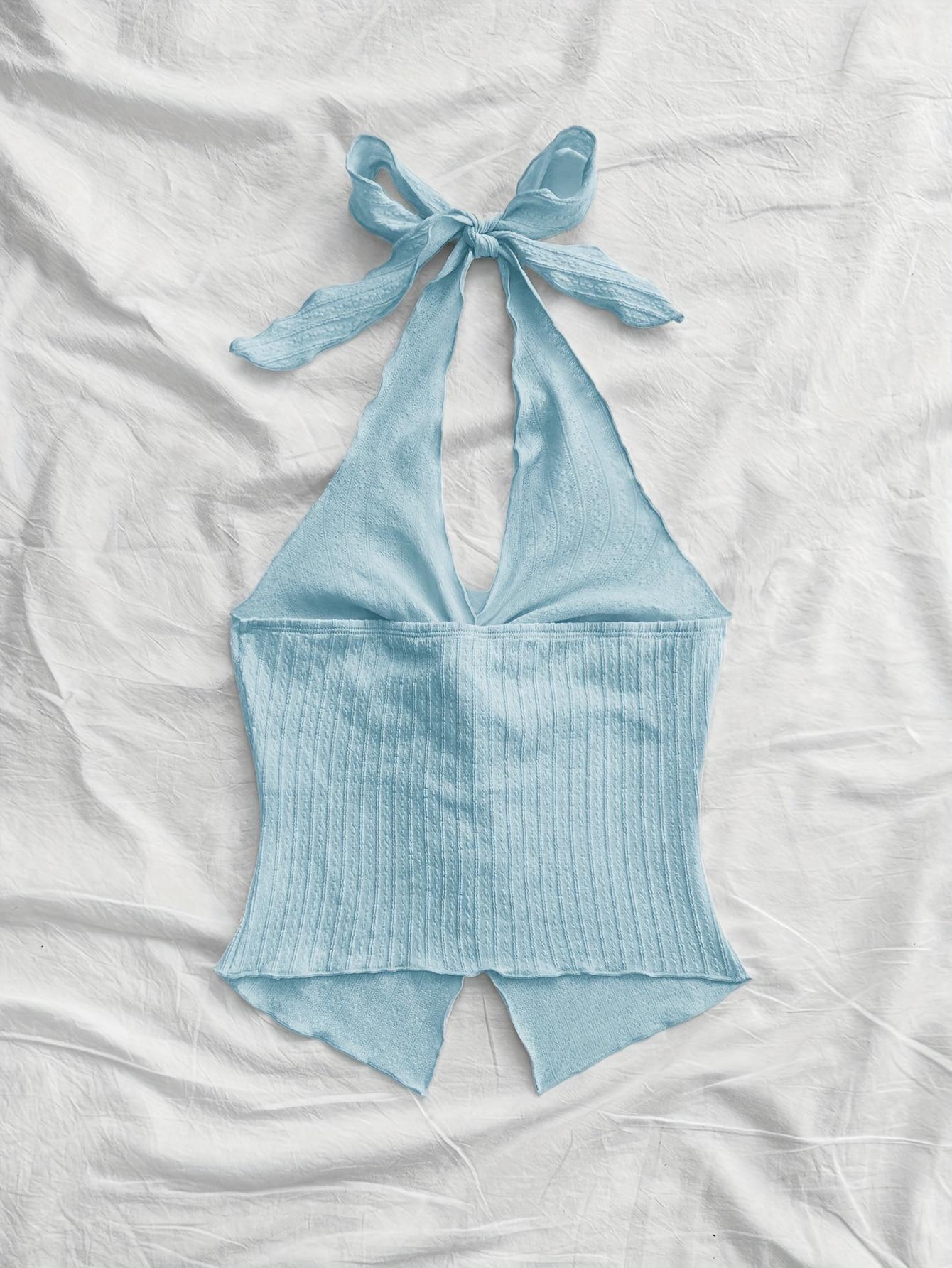 Camisola TECCULI Soleia de moda, sexy, con cuello halter, lazo, dobladillo retorcido, abertura en la espalda