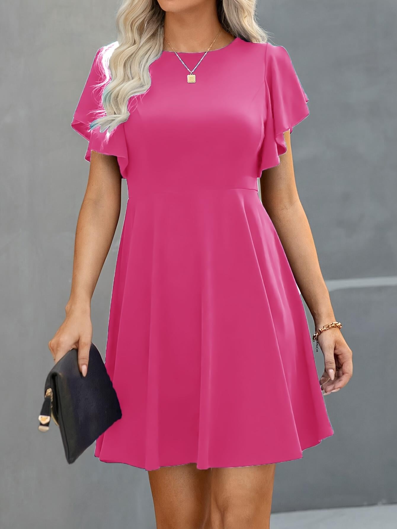 Vestido de cóctel semiformal TECCULI, vestido de manga corta con volantes para verano y primavera, ropa de mujer