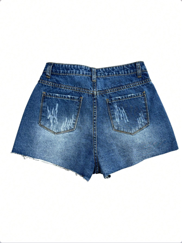 TECCULI Casual Leopard Print Patch Washed Ripped Denim Shorts