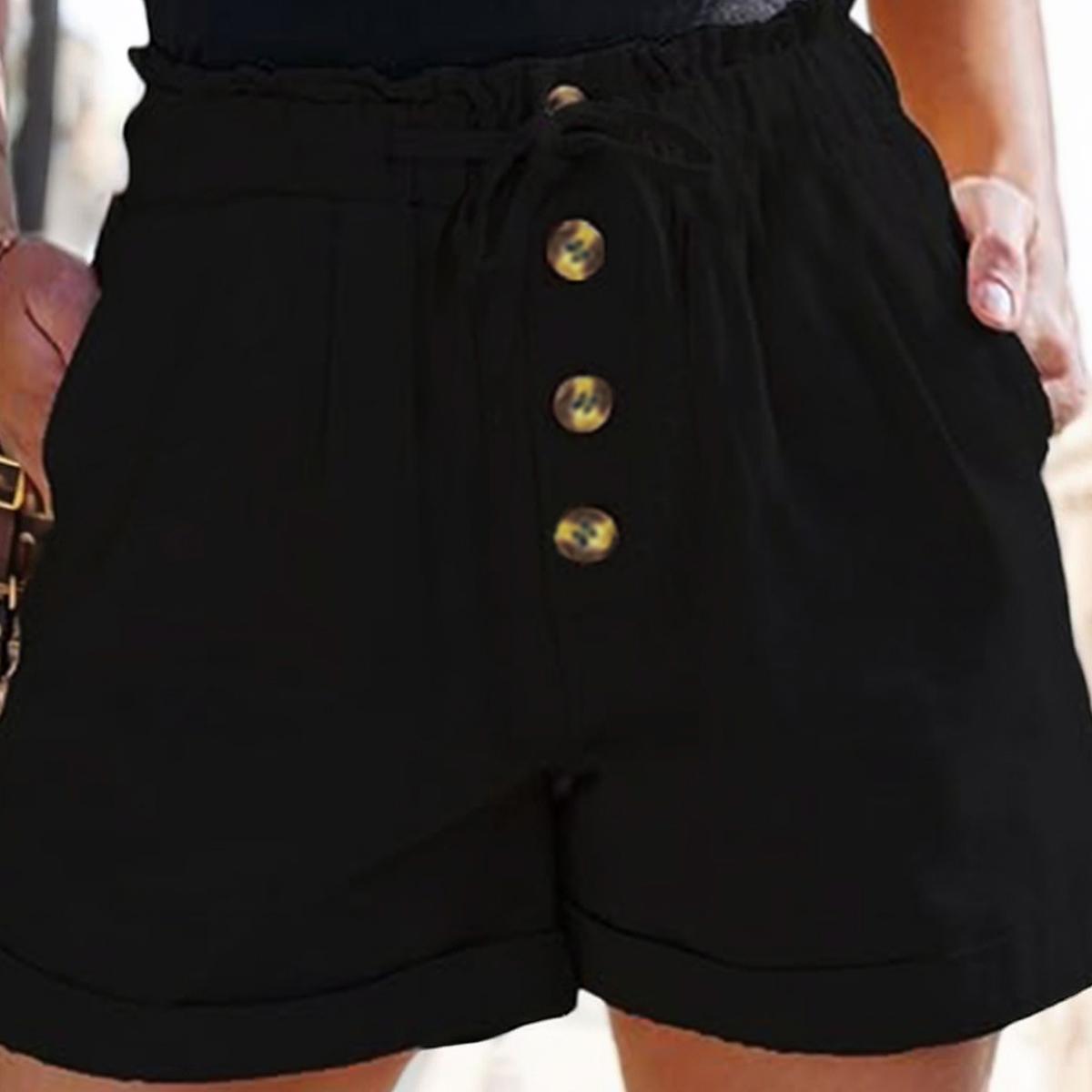 Pantalones cortos casuales con cintura elástica y ribete de encaje TECCULI