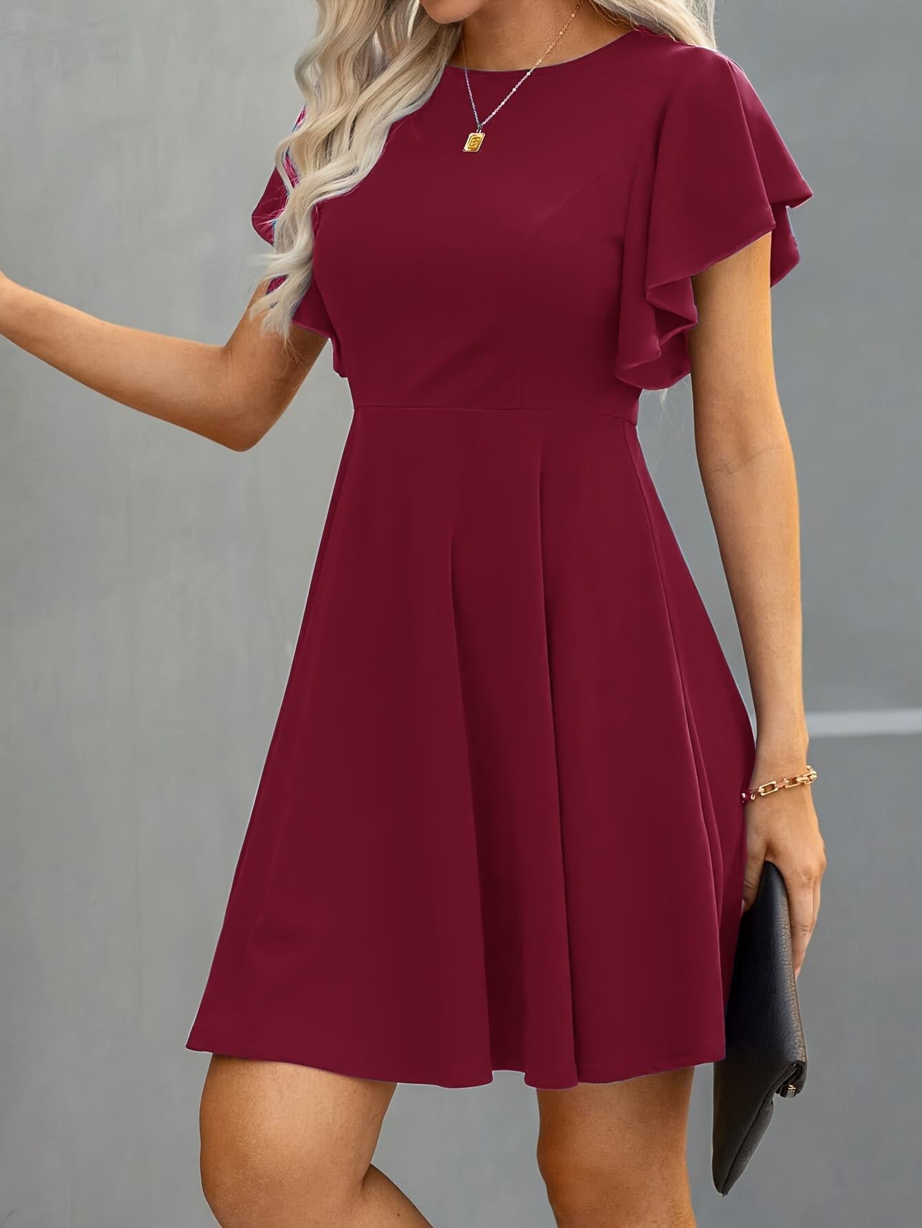 Vestido de cóctel semiformal TECCULI, vestido de manga corta con volantes para verano y primavera, ropa de mujer