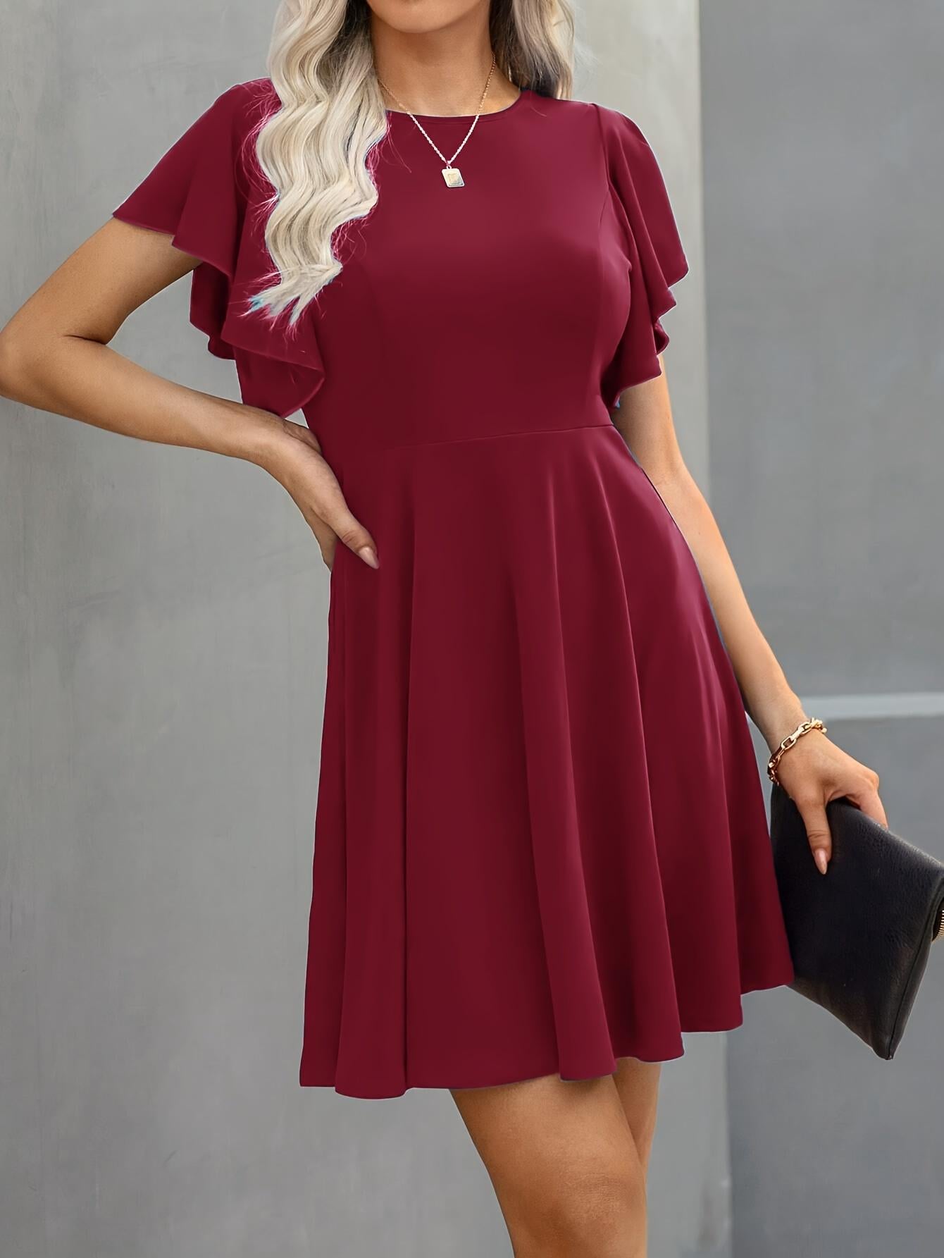 Vestido de cóctel semiformal TECCULI, vestido de manga corta con volantes para verano y primavera, ropa de mujer