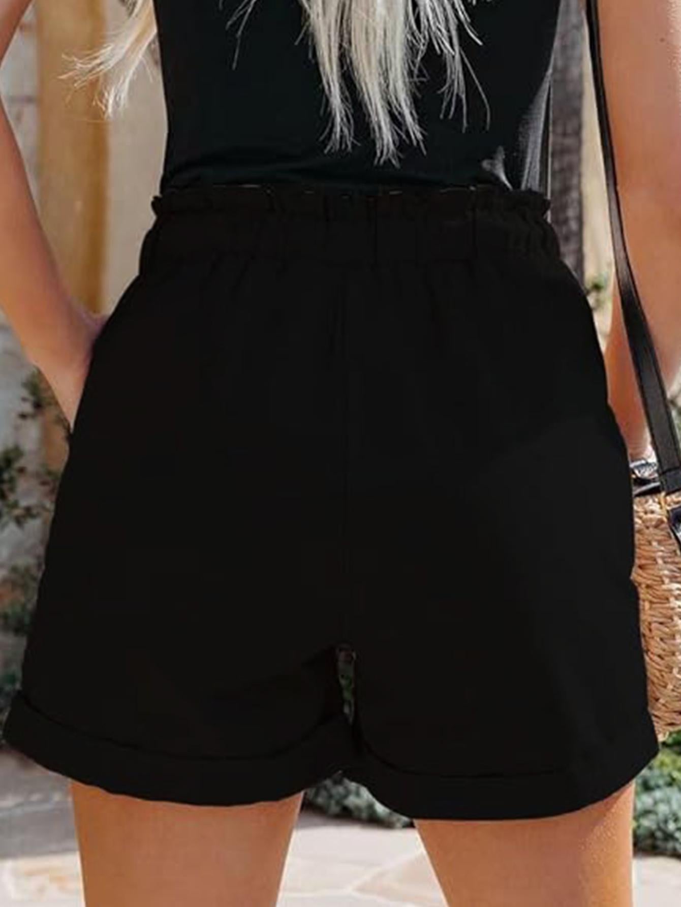 Pantalones cortos casuales con cintura elástica y ribete de encaje TECCULI
