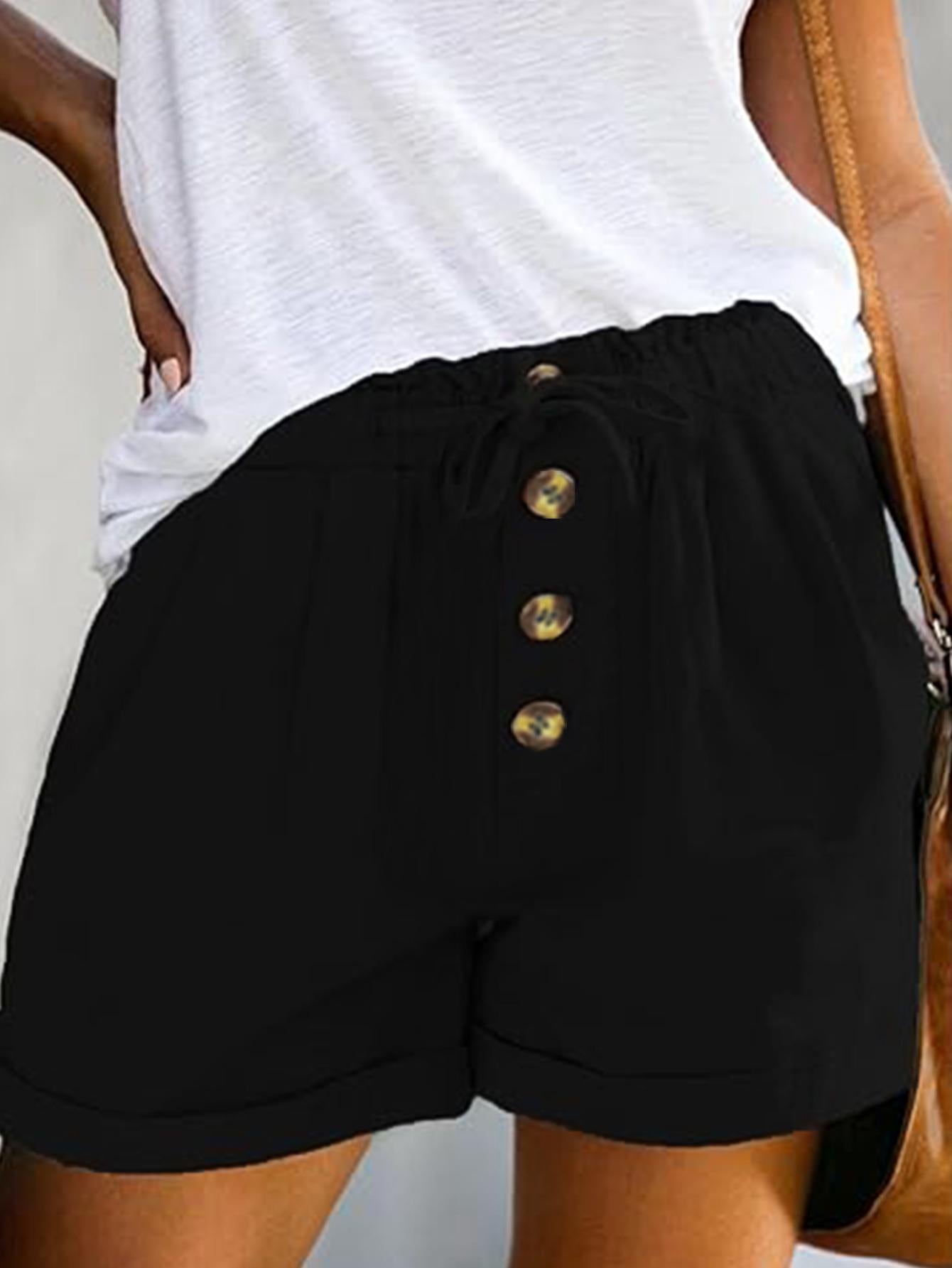 Pantalones cortos casuales con cintura elástica y ribete de encaje TECCULI