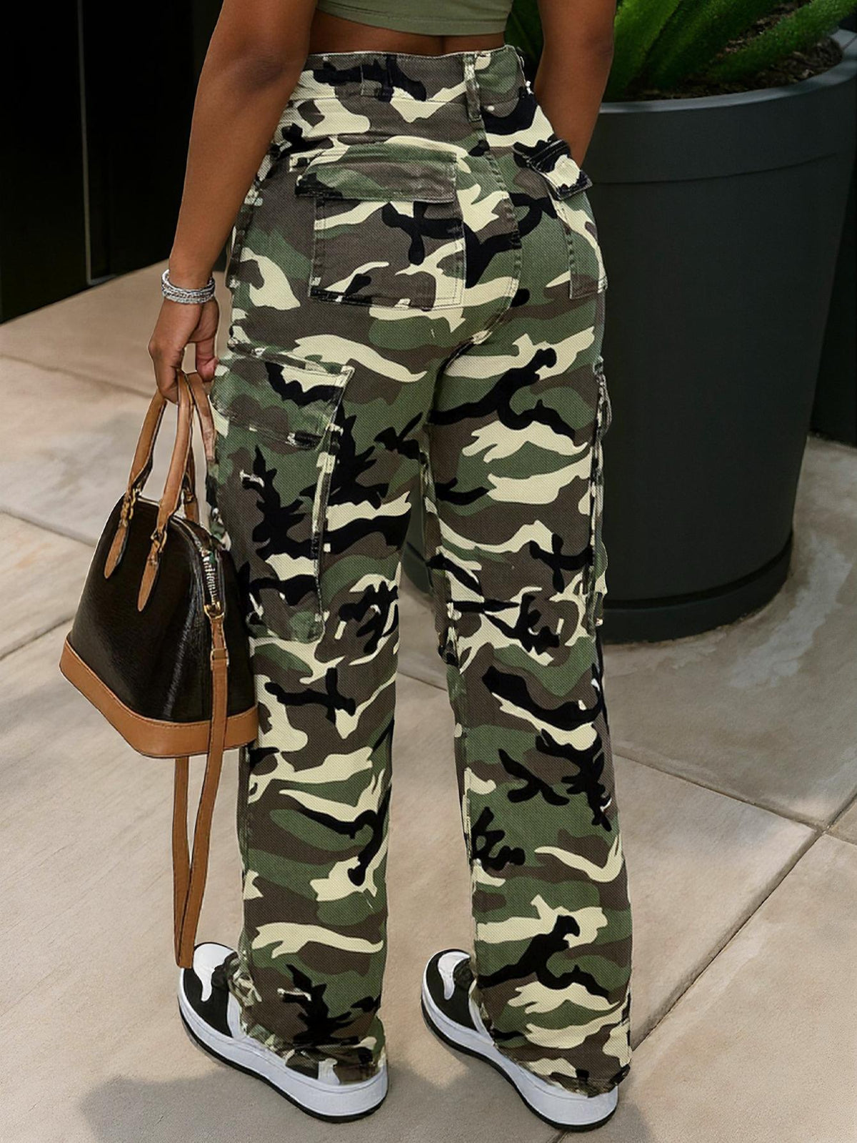 Vaqueros casuales de pierna ancha con camuflaje y bolsillo cargo para mujer TECCULI ICON