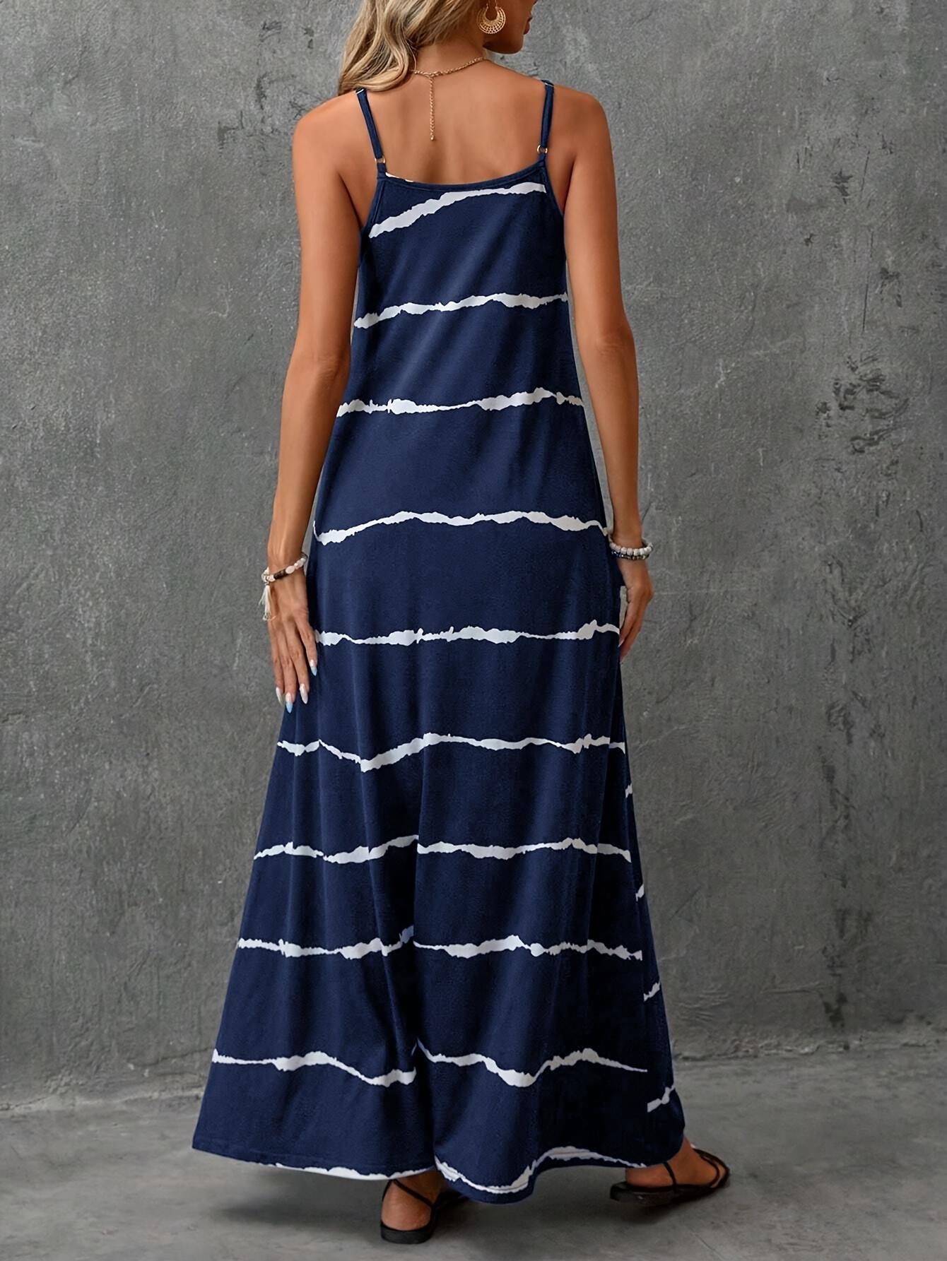 TECCULI EMERY ROSE Vestido largo informal de punto elástico a rayas con efecto tie-dye para mujer, primavera y verano