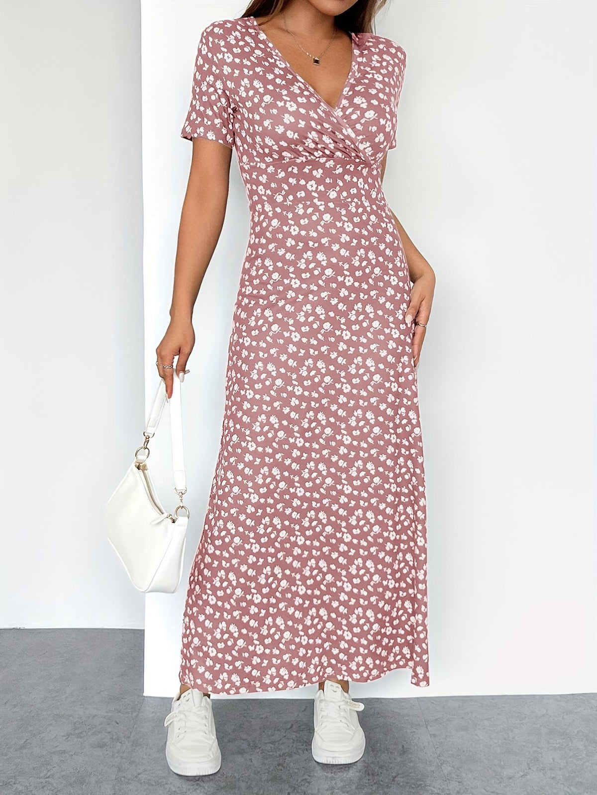 Vestido TECCULI con estampado floral francés y detalle retorcido en la parte delantera, vestidos pastel para mujer