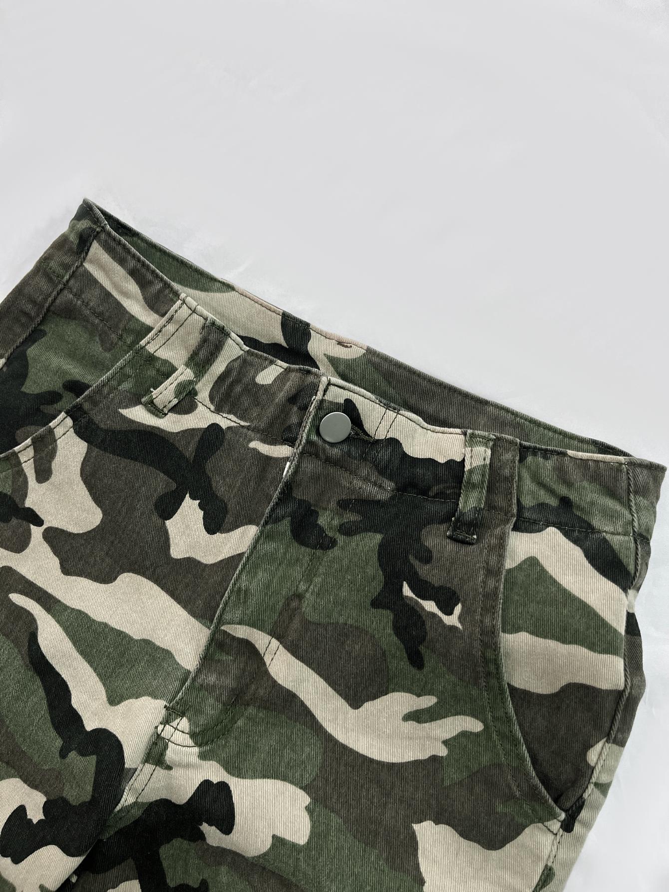 Vaqueros casuales de pierna ancha con camuflaje y bolsillo cargo para mujer TECCULI ICON